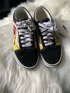 Vans Black Yellow Red Flame Old Skool Low-Top Sneakers